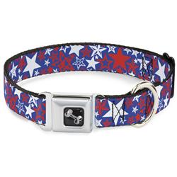 Dog Bone Black/Silver Seatbelt Buckle Collar - Stargazer Blue/White/Red