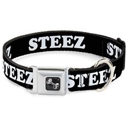 Dog Bone Black/Silver Seatbelt Buckle Collar - STEEZ Black/White