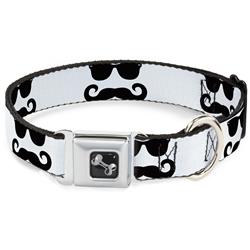 Dog Bone Black/Silver Seatbelt Buckle Collar - Sunglasses & Mustache White/Black