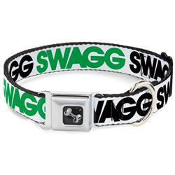Dog Bone Black/Silver Seatbelt Buckle Collar - SWAGG White/Black/Green