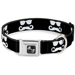 Dog Bone Black/Silver Seatbelt Buckle Collar - Sunglasses & Mustache Black/White