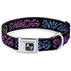 Dog Bone Black/Silver Seatbelt Buckle Collar - SWAGG Black/Zebra Multi Neon