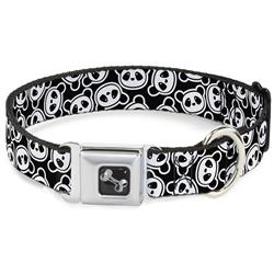 Dog Bone Black/Silver Seatbelt Buckle Collar - Scattered Panda Bear Cartoon2 Black/White