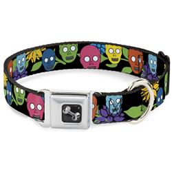 Dog Bone Black/Silver Seatbelt Buckle Collar - Skulls & Flowers Black/Multi Color