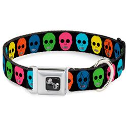 Dog Bone Black/Silver Seatbelt Buckle Collar - Skulls Black/Multi Color