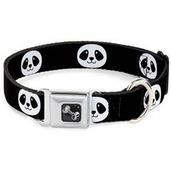 Dog Bone Black/Silver Seatbelt Buckle Collar - Smiling Panda Face Black/White