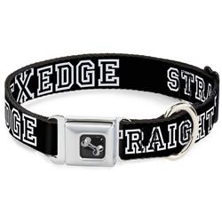 Dog Bone Black/Silver Seatbelt Buckle Collar - STRAIGHT EDGE Black/White