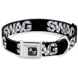 Dog Bone Black/Silver Seatbelt Buckle Collar - SWAG Black/Plaid X White/Gray