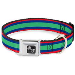 Dog Bone Black/Silver Seatbelt Buckle Collar - Stripes Red/Blue/Green