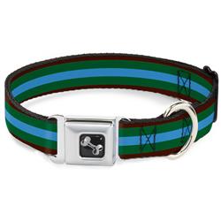 Dog Bone Black/Silver Seatbelt Buckle Collar - Stripes Brown/Green/Baby Blue