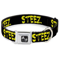 Dog Bone Black/Silver Seatbelt Buckle Collar - STEEZ Brushed Black/Yellow