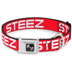 Dog Bone Black/Silver Seatbelt Buckle Collar - STEEZ Flat Red/White