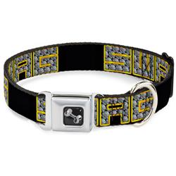 Dog Bone Black/Silver Seatbelt Buckle Collar - SWAG Black/Bling