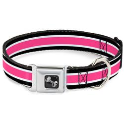 Dog Bone Black/Silver Seatbelt Buckle Collar - Stripes White/Black/White/Pink