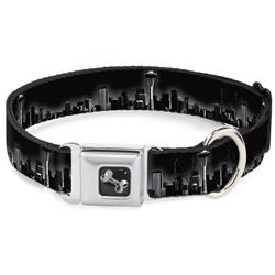 Dog Bone Black/Silver Seatbelt Buckle Collar - Seattle Vivid Skyline Black/White