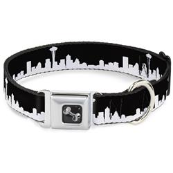 Dog Bone Black/Silver Seatbelt Buckle Collar - Seattle Solid Skyline Black/White