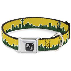 Dog Bone Black/Silver Seatbelt Buckle Collar - Seattle Skyline Yellow/Emerald Green