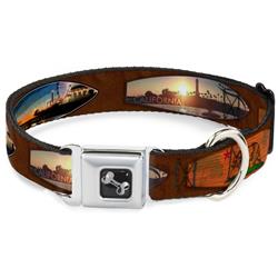 Dog Bone Black/Silver Seatbelt Buckle Collar - Surfboard Cali Scenes/US Flag Brown
