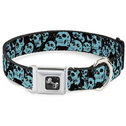 Dog Bone Black/Silver Seatbelt Buckle Collar - Skulls Stacked Weathered Black/Teal