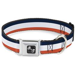Dog Bone Black/Silver Seatbelt Buckle Collar - Stripe Navy/White/Orange