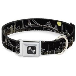 Dog Bone Black/Silver Seatbelt Buckle Collar - San Francisco w/Moon Vivid Skyline Black