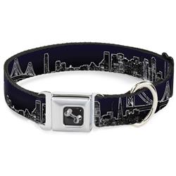 Dog Bone Black/Silver Seatbelt Buckle Collar - San Francisco Vivid Skyline Midnight Blue