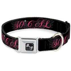 Dog Bone Black/Silver Seatbelt Buckle Collar - SO CAL Script/Wings Black/Gray/Pink