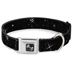 Dog Bone Black/Silver Seatbelt Buckle Collar - Shining Stars Black/White