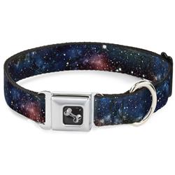Dog Bone Black/Silver Seatbelt Buckle Collar - Space Dust Collage