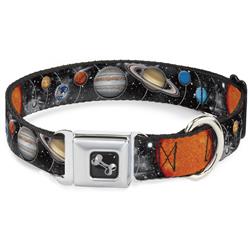 Dog Bone Black/Silver Seatbelt Buckle Collar - Solar System Sun/Planets/Stars