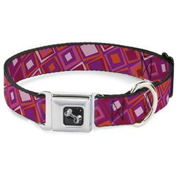 Dog Bone Black/Silver Seatbelt Buckle Collar - Skewed Squares Stacked Purple/Orange/Pinks