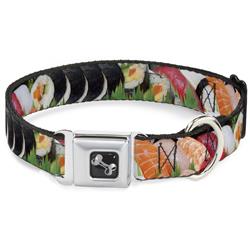 Dog Bone Black/Silver Seatbelt Buckle Collar - Sushi Vivid