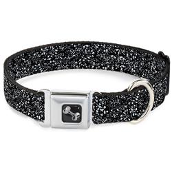Dog Bone Black/Silver Seatbelt Buckle Collar - Speckle Black/White