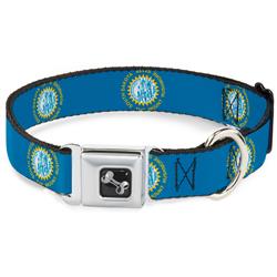 Dog Bone Black/Silver Seatbelt Buckle Collar - South Dakota Flags