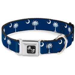 Dog Bone Black/Silver Seatbelt Buckle Collar - South Carolina Flags