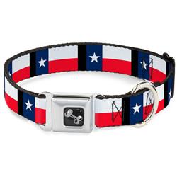 Dog Bone Black/Silver Seatbelt Buckle Collar - Texas Flag/Black