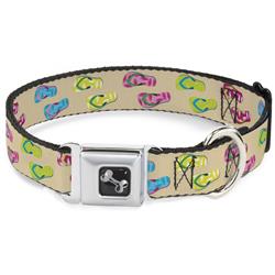 Dog Bone Black/Silver Seatbelt Buckle Collar - Tropical Flip Flops Tan/Multi Color