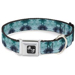 Dog Bone Black/Silver Seatbelt Buckle Collar - Tie Dye Reflection Turquoise Blues