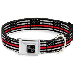 Dog Bone Black/Silver Seatbelt Buckle Collar - Thin Red Line Flag Weathered Black/Gray/Red