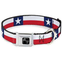 Dog Bone Black/Silver Seatbelt Buckle Collar - Texas Flag Continuous Repeat