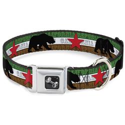 Dog Bone Black/Silver Seatbelt Buckle Collar - Cali Bear Silhouette & Star/CALIFORNIA REPUBLIC Green/White/Brown/Black/Red