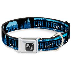 Dog Bone Black/Silver Seatbelt Buckle Collar - CALIFORNIA REPUBLIC/Bear/Stars Silhouette Black/Scenic Mountains