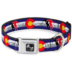 Dog Bone Black/Silver Seatbelt Buckle Collar - Colorado Skier1 Red/Mountains