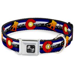 Dog Bone Black/Silver Seatbelt Buckle Collar - Colorado Snowboarder3 Orange/Mountains