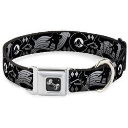 Dog Bone Black/Silver Seatbelt Buckle Collar - Colorado Skier/Snowboarder Black/White/Grays