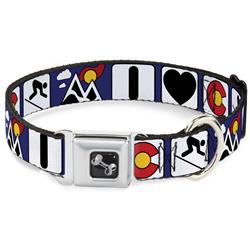 Dog Bone Black/Silver Seatbelt Buckle Collar - I HEART COLORADO SKIING Logos/Mountain