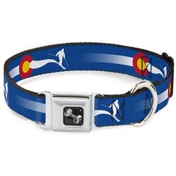 Dog Bone Black/Silver Seatbelt Buckle Collar - Colorado Skier2 Blue/White/Red/Yellow