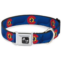 Dog Bone Black/Silver Seatbelt Buckle Collar - Colorado Skier3 Blues/Red/Yellow