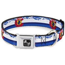 Dog Bone Black/Silver Seatbelt Buckle Collar - Colorado Skier4/Mountains Blues/White/Red/Yellow