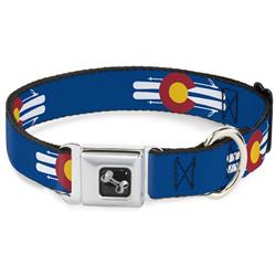 Dog Bone Black/Silver Seatbelt Buckle Collar - Colorado Logo/Skis Blue/White/Red/Yellow